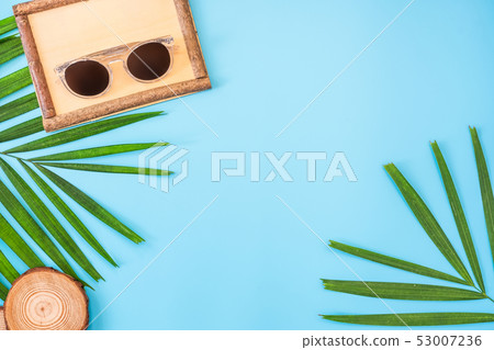 summer blue banner with wood picture grame 53007236