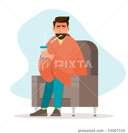 sick man having a cold sit in the room 53007339