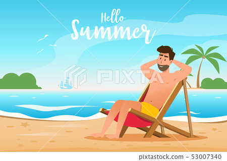 summer concept. a man lies on a lounger at the summer concept. a man lies on a lounger at the 53007340