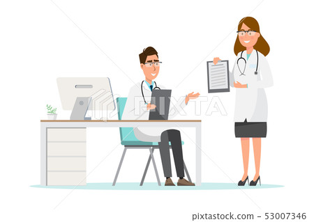 Set of doctor and nurse cartoon characters. Set of doctor and nurse cartoon characters. 53007346