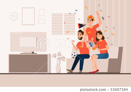 Group of sport fans cheer football for their team Group of sport fans cheer football for their team 53007384