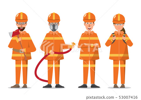 Firefighter or fireman and woman in uniform Firefighter or fireman and woman in uniform 53007416