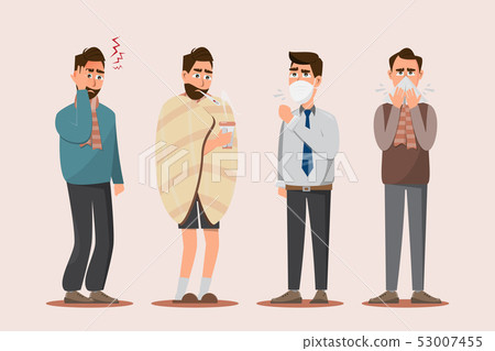 Set of sick people feeling unwell, headache, 53007455