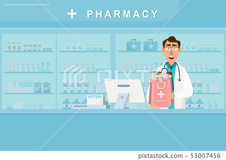 pharmacy with doctor and nurse in counter 53007456
