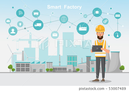Modern factory 4.0, smart automated manufacturing Modern factory 4.0, smart automated manufacturing 53007489