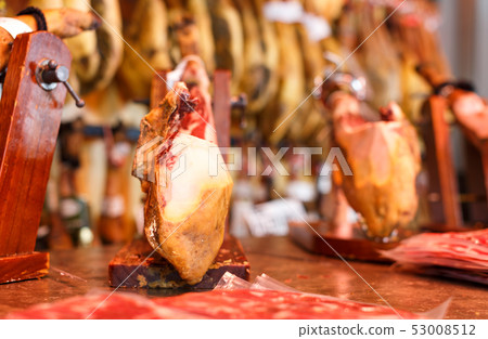 Leg of jamon fixed on jamonera Leg of jamon fixed on jamonera 53008512