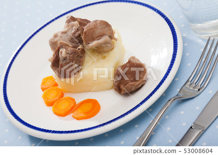 Steamed turkey with potatoes. Diet food 53008604