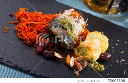 Appetizing mackerel roll with carrots and lard Appetizing mackerel roll with carrots and lard 53008806