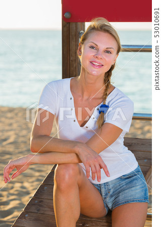 Woman is resting after training 53010691