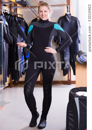 female is standing in diving costume female is standing in diving costume 53010903