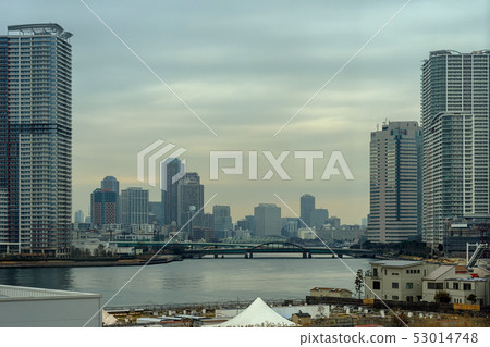 Scene of Building cityscape with bridge in twilight time around Odaiba area, Tokyo, Japan Scene of Building cityscape with bridge in twilight time around Odaiba area, Tokyo, Japan 53014748