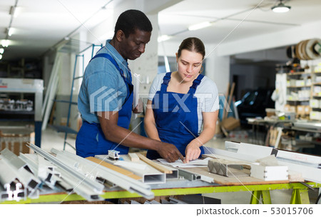Portrait of woman and man workers who are occupation Portrait of woman and man workers who are occupation 53015706