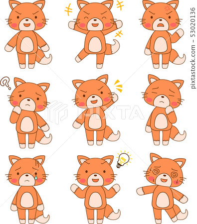 Kitsune可愛的全身吉祥物面部表情姿勢反應集 53020136