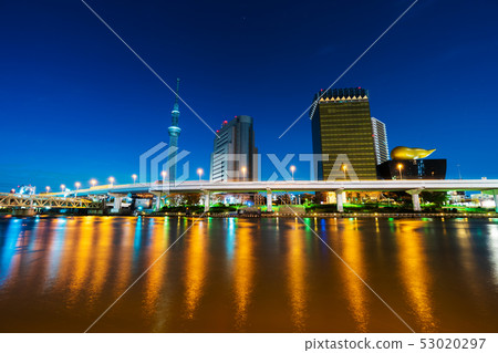 Tokyo skyline on Sumida River at night, Japan Tokyo skyline on Sumida River at night, Japan 53020297