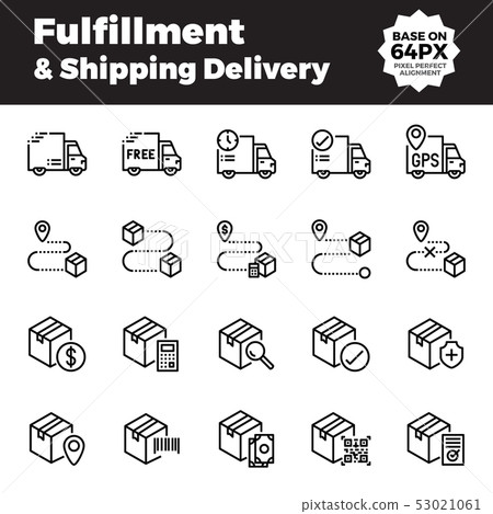 Fulfillment and shipping delivery outline icons. Fulfillment and shipping delivery outline icons. 53021061