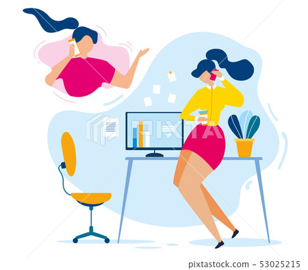 Cartoon Woman Mobile Phone Friend Conversation 53025215