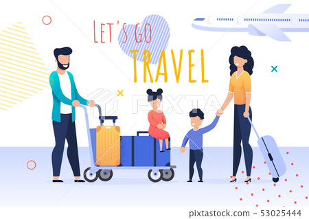 Cartoon Banner with Lets Go Travel Motivate Quote 53025444