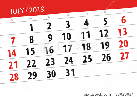 Calendar planner for month july 2019, deadline day 53026034