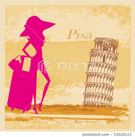 elegant tourist in Pisa, abstract card elegant tourist in Pisa, abstract card 53026221