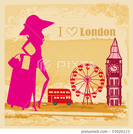 elegant tourist in London, abstract card 53026223