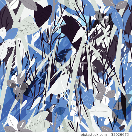 Military camouflage texture with trees, branches, grass and watercolor stains 53026673