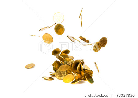 Movement of falling gold coin, flying coin, rain 53027836