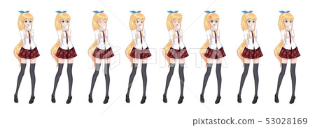 Anime manga schoolgirl plaid red skirt tie pattern 53028169