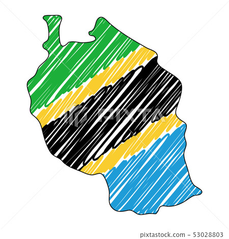 Tanzania map hand drawn sketch. Vector concept illustration flag, childrens drawing, scribble map 53028803