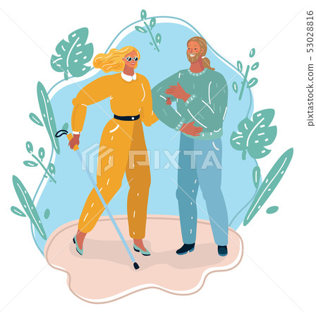 Male volunteer helping and supporting blind woman 53028816