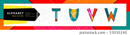 Font and alphabet. Vector stylized colorful t, u, v, w letters set. Typography design and Font and alphabet. Vector stylized colorful t, u, v, w letters set. Typography design and 53030148