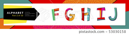 Font and alphabet. Vector stylized colorful f, g, h, i, j letters set. Typography design and Font and alphabet. Vector stylized colorful f, g, h, i, j letters set. Typography design and 53030158