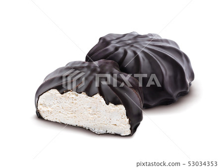 Chocolate covered marshmallows, traditional russian zephyr in chocolate isolated on white background Chocolate covered marshmallows, traditional russian zephyr in chocolate isolated on white background 53034353