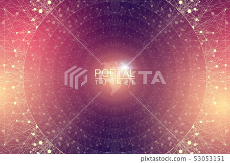 Geometric abstract background tunnel or wormhole with connected line and dots. Futuristic wormhole 53053151