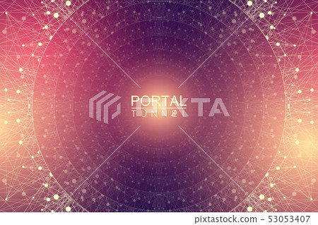Geometric abstract background tunnel or wormhole with connected line and dots. Futuristic wormhole 53053407