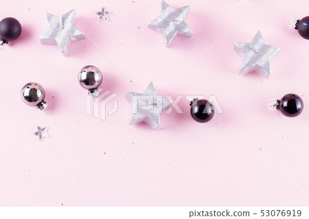 Gray Christmas decorations on pink 53076919