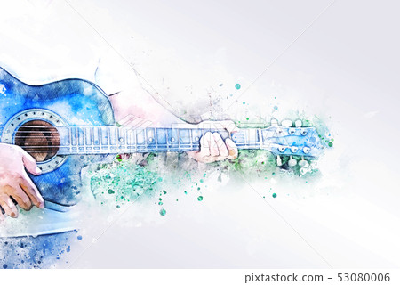 man playing acoustic Guitar watercolor painting. man playing acoustic Guitar watercolor painting. 53080006