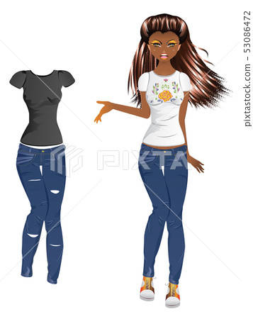 Girl in Embroidered Tshirt Girl in Embroidered Tshirt 53086472