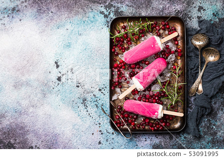 Top view pink cranberry popsicle Top view pink cranberry popsicle 53091995