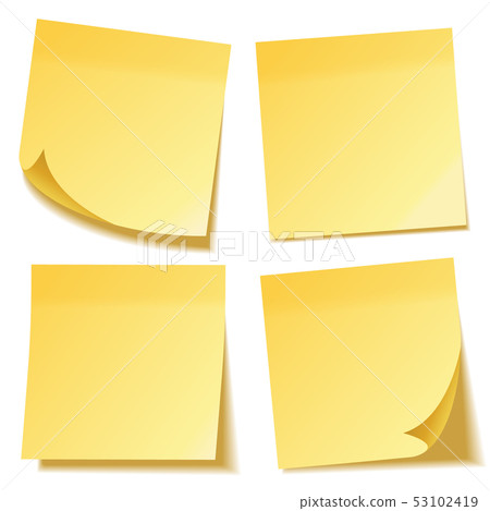 Realistic sticky note with shadow. Yellow paper set. Message on notepaper. Reminder. Vector Realistic sticky note with shadow. Yellow paper set. Message on notepaper. Reminder. Vector 53102419