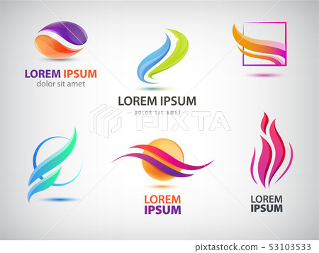 Vector set of abstract wavy energy, power, technology, fire logos. Solar Energy and Renewable 53103533