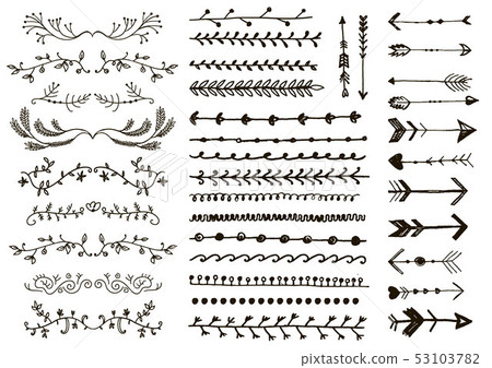 Vector floral ornament dividers. Hand drawn, doodle vines decoration, sketch leaves ornaments. Ink Vector floral ornament dividers. Hand drawn, doodle vines decoration, sketch leaves ornaments. Ink 53103782