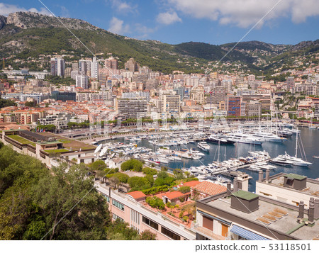 Panoramic view of Monte Carlo harbour in Monaco. Panoramic view of Monte Carlo harbour in Monaco. 53118501