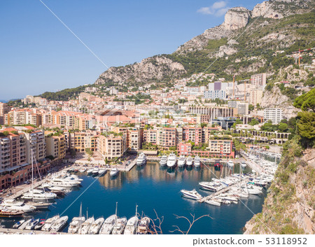 Panoramic view of Monte Carlo harbour in Monaco. Panoramic view of Monte Carlo harbour in Monaco. 53118952