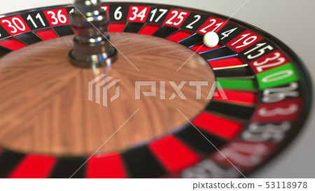 Casino roulette wheel ball hits 4 four black. 3D rendering 53118978