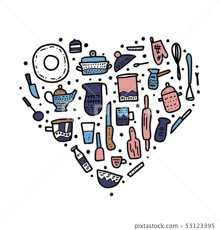 Set of vector kitchen equipments in doodle style. 53123395