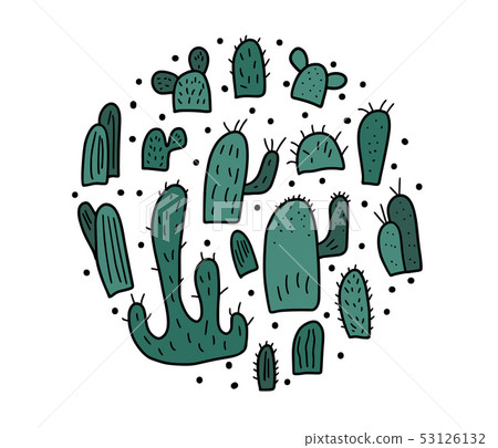 Cactus set in doodle style. Vector illustration. - Stock Illustration ...