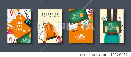 Back to school flat covers set. Online education and study. Teacher, student. 53126482