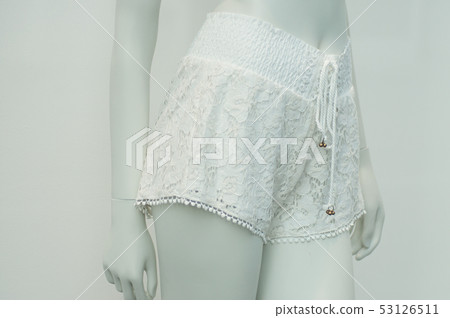 closeup of white shorty on mannequin 53126511