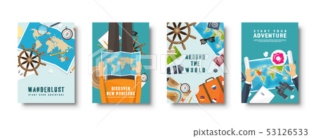 Travel and tourism flat style covers set. World, earth map navigation. Journey, summer time holidays Travel and tourism flat style covers set. World, earth map navigation. Journey, summer time holidays 53126533