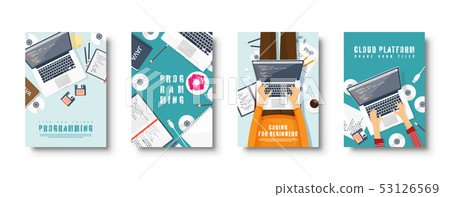 Programming coding flat style covers set.... - Stock Illustration ...